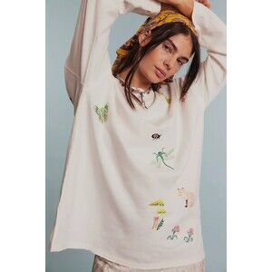 Free People We The Free Never Leaf Me Tee Tunic Top Cotton Embroidered M 282249